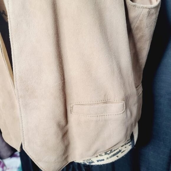 Vintage El Cuero de Cabra Tan Suede Leather Open Front Vest - Picture 2 of 10